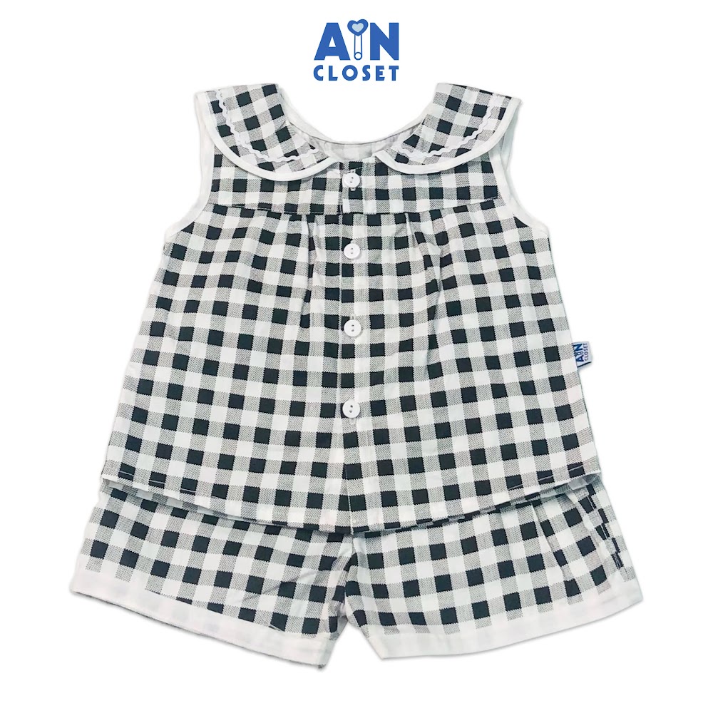 Bộ quần áo ngắn bé gái họa tiết Caro trắng đen cotton - AICDBGSCKOIY - AIN Closet