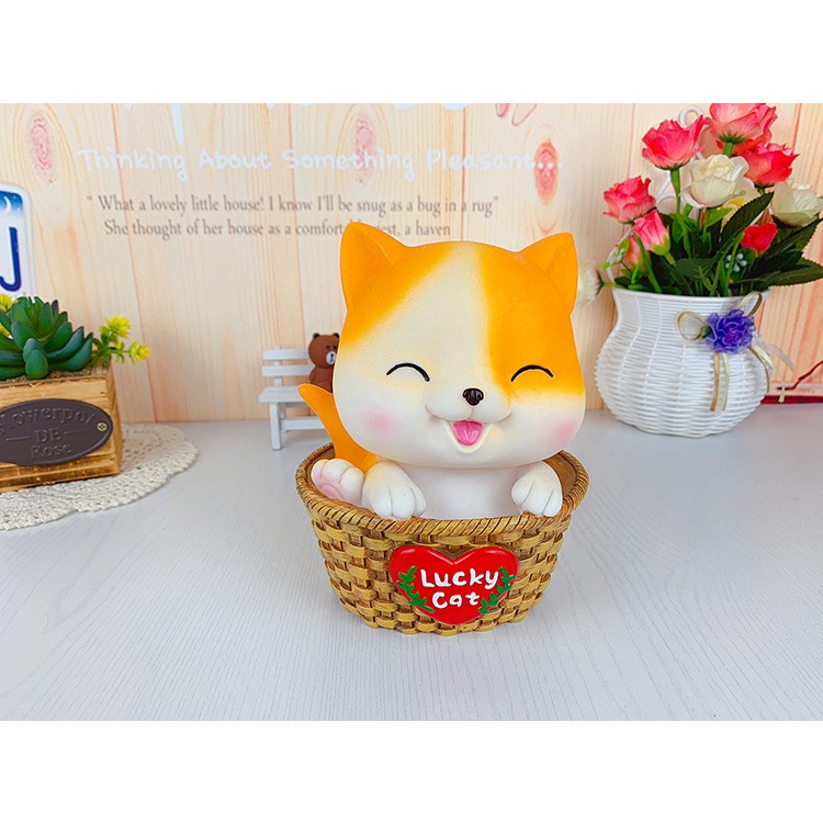 Ống Heo Tiết Kiệm Bằng Tre Vinyl Hình Mèo May Mắn Dễ Thương Chống Sốc Sáng Tạo Trang Trí Nhà Cửa