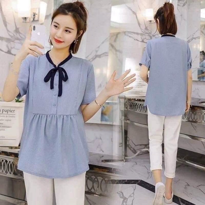 Áo bà bầu mùa hè cộc tay chất đũi mặc nhà siêu mát thiết kế cao cấp