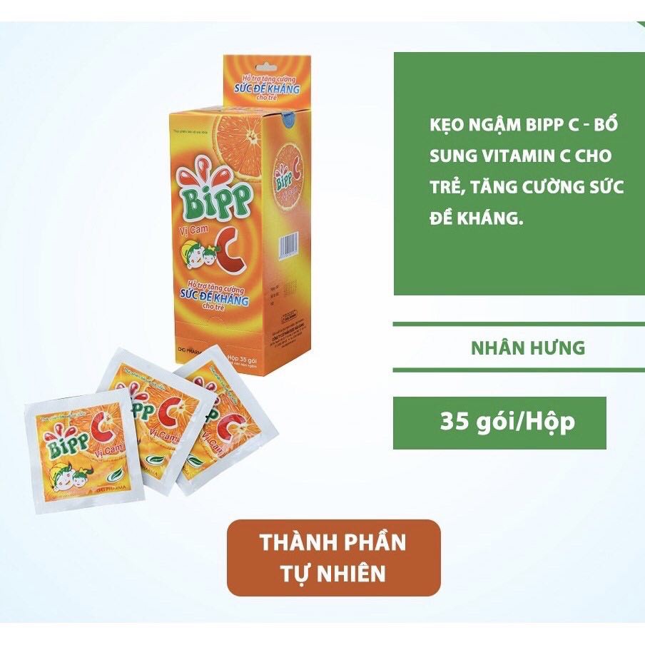 Kẹo C tuổi thơ Bipp C - Viên ngậm giúp tăng cường sức đề kháng cho trẻ - Gói 10 viên kẹo cam