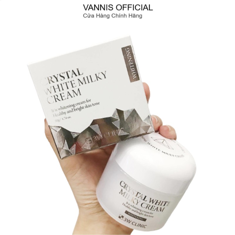 Kem dưỡng trắng da dưỡng ẩm nâng tone 3W Clinic Crystal White Milky Cream Hàn Quốc 50gr giúp da trắng sáng mịn màng