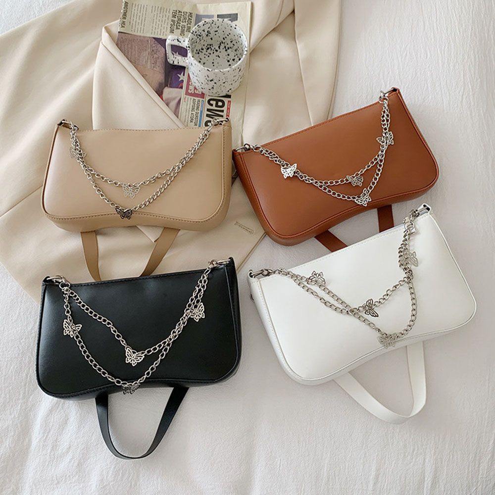 Túi Xách Da PU Họa Tiết Bướm Dập Nổi Phối Dây Xích Đa Năng Thời Trang Cho Nữ