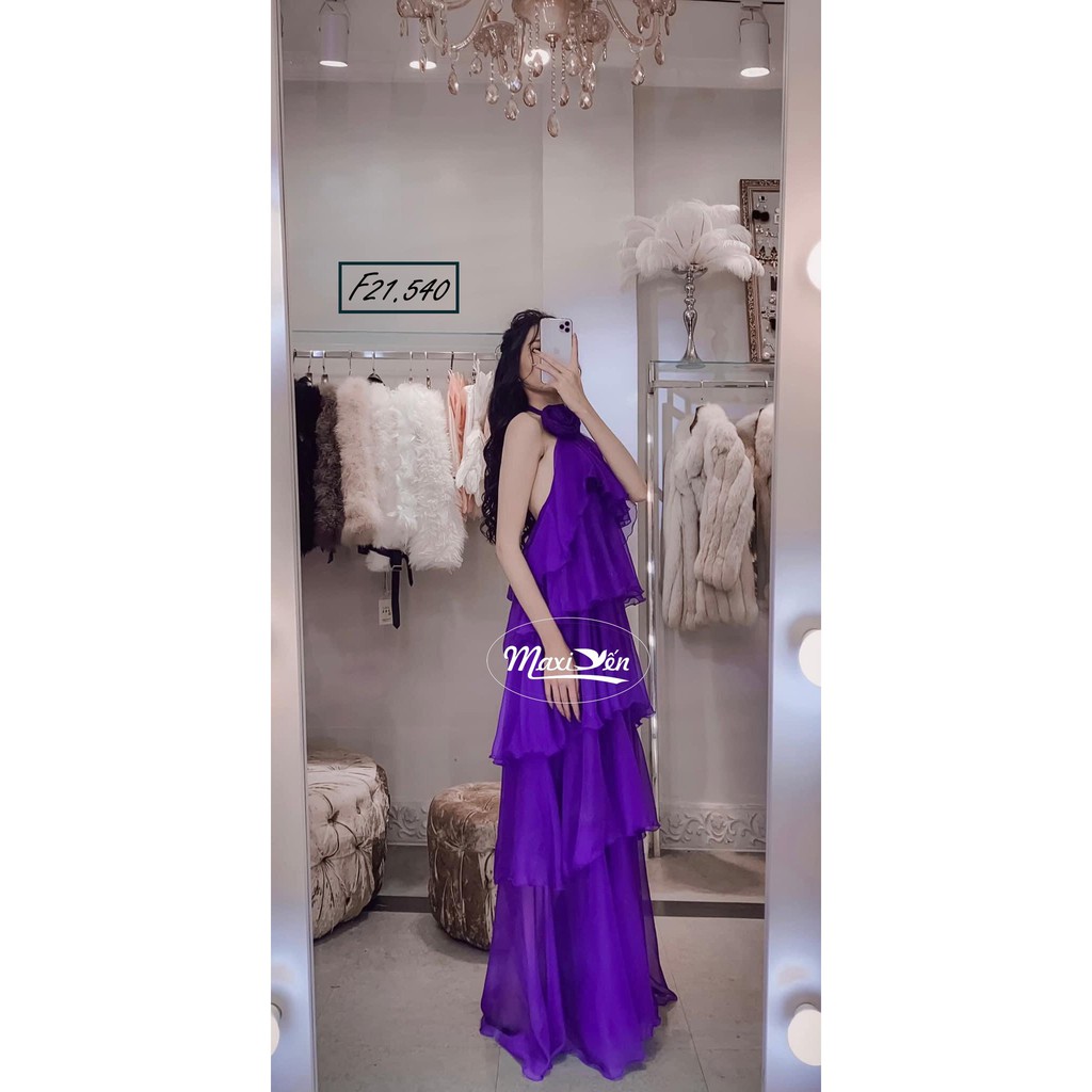 ĐẦM MAXI YẾM TƠ TÍM HOA CỔ