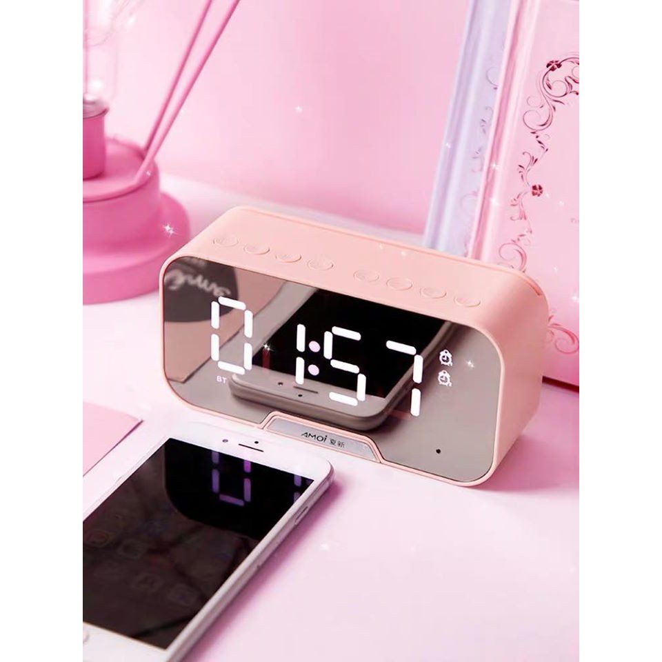 sale huy diet Loa bluetooth AMOI G5 nghe đài FM kiêm đồng hồ báo thức đèn ngủ màn hình soi gương sale