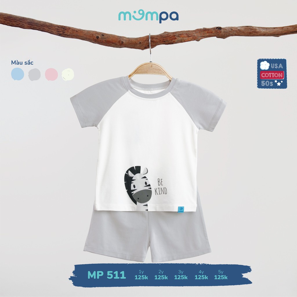 Bộ QA cộc tay Cotton Mompa cho bé 1 đến 5 tuổi hình con vật dễ thương