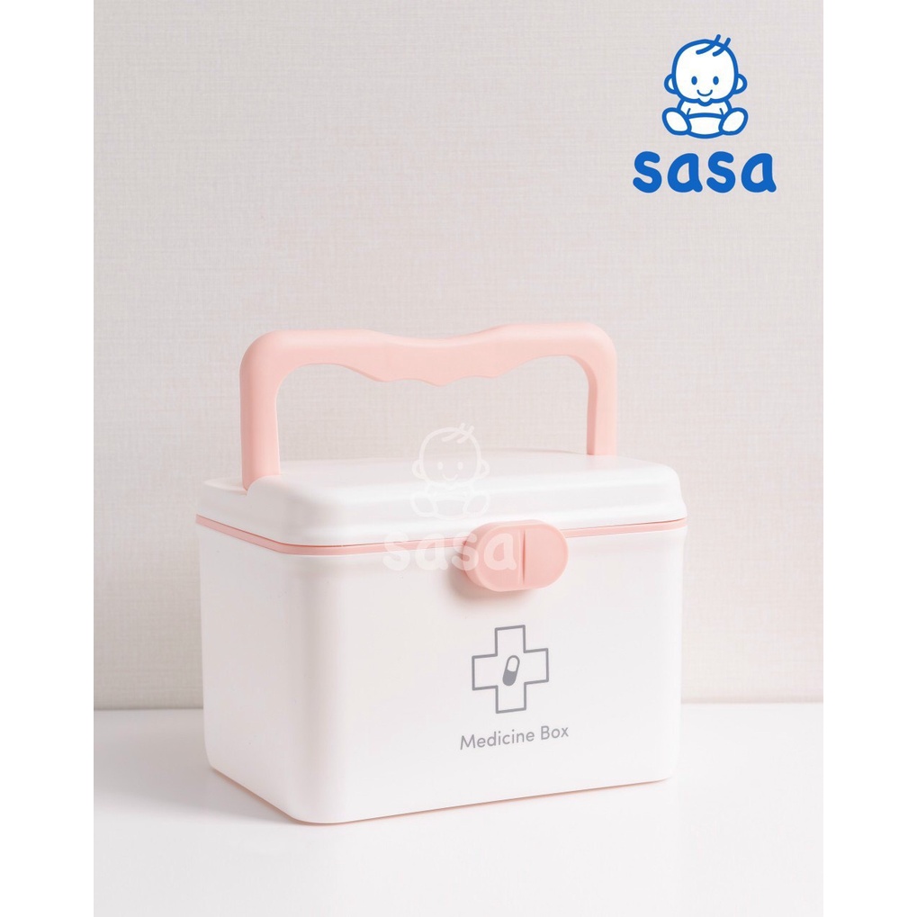 Hộp đựng thuốc gia đình Sasa đa năng 2 tầng hồng