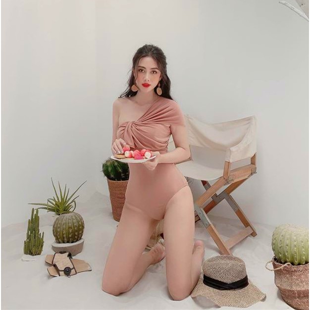 Set bikini đũi xốp kèm khăn quấn tay trễ vai nhiều màu S07