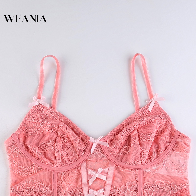 Áo croptop WEANIA màu hồng thiết kế hở lưng quyến rũ
