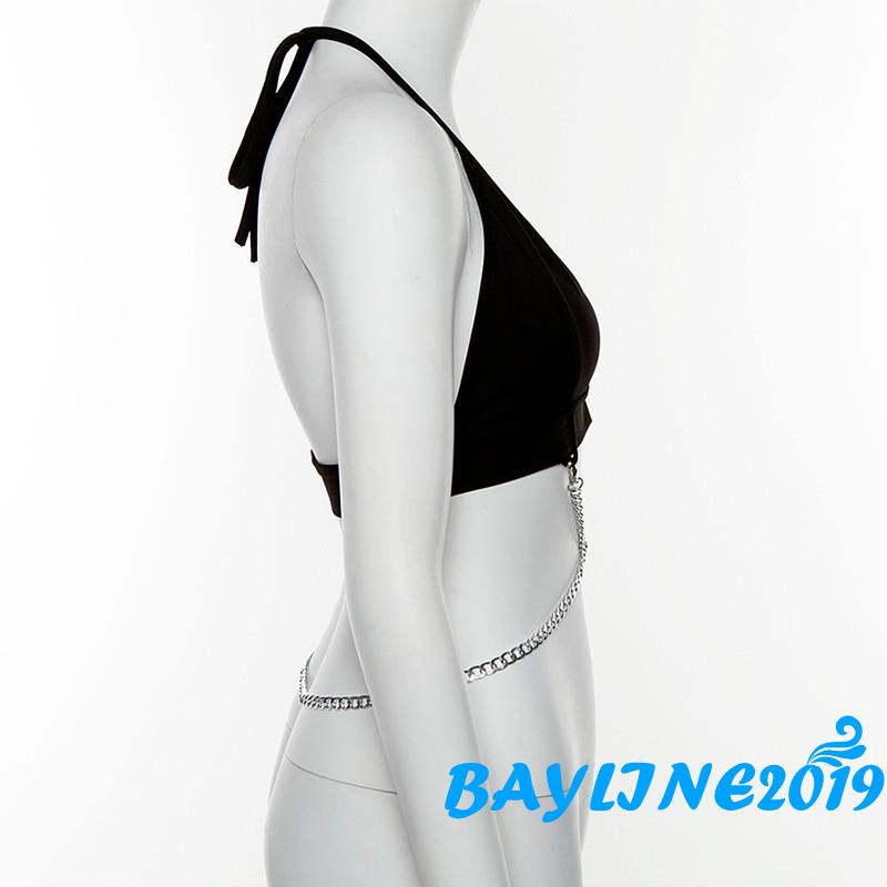 Áo Croptop Cổ Yếm Cổ Chữ V Không Tay Hở Lưng Phối Dây Xích Gợi Cảm Cho Nữ
