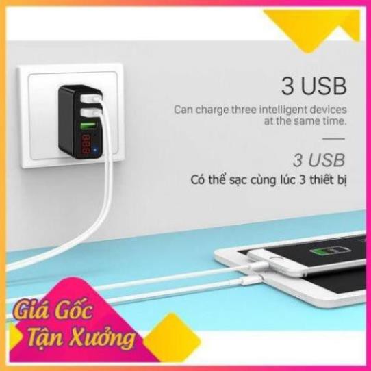 Cốc sạc nhanh 3 cổng USB Hoco C15 có màn LED hiển thị đo dòng - Hàng Chính Hãng