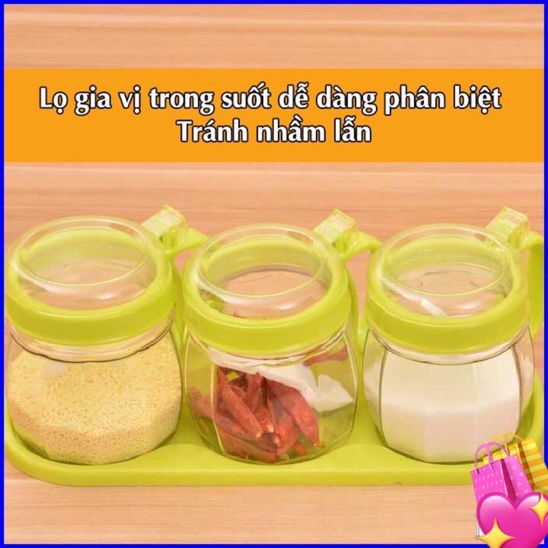 Set 3 hũ lọ đựng gia vị kèm khay và thìa Việt Nhật 2938
