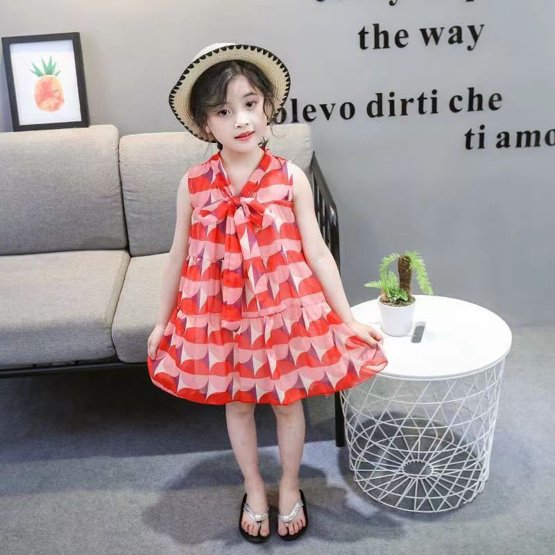 110-160cm Bé gái Đầm voan hoa Midi cho 3-13 tuổi