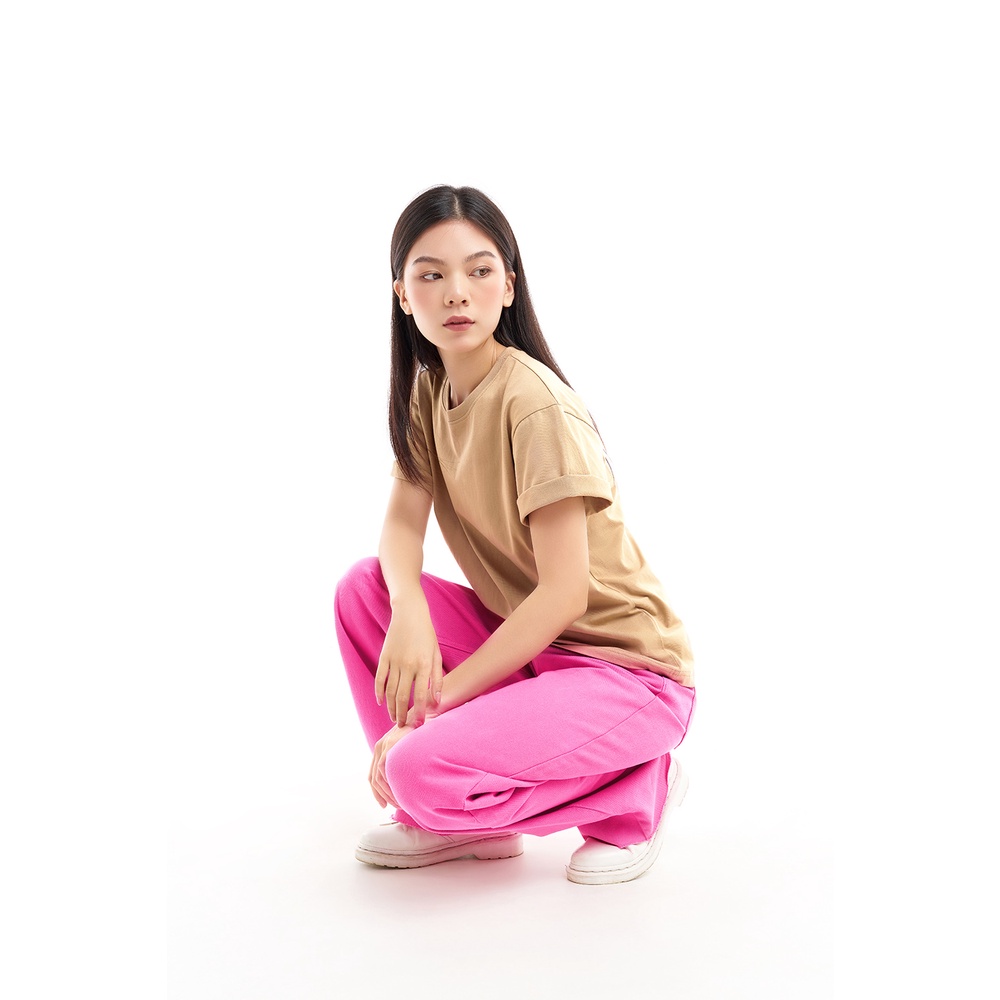 DOTTIE - Áo thun bo cổ tay ngắn nữ nâu nhạt T0523