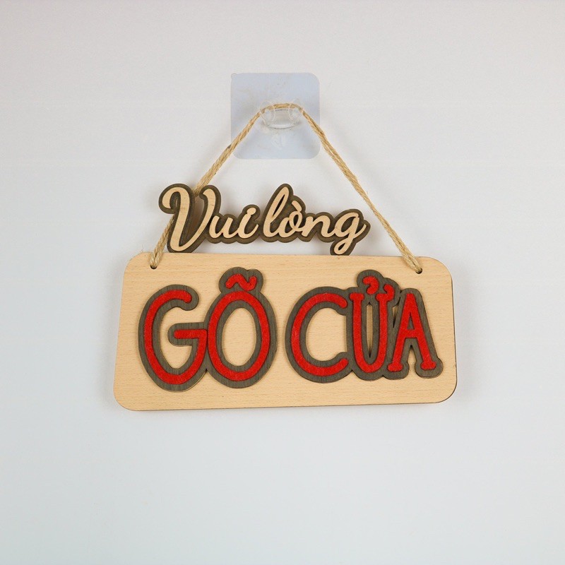 Bảng gỗ decor Vui lòng bấm chuông/gõ cửa