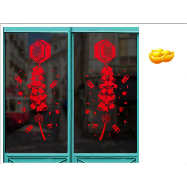 Decal trang trí tết - Hộp dây pháo nổ lớn đỏ