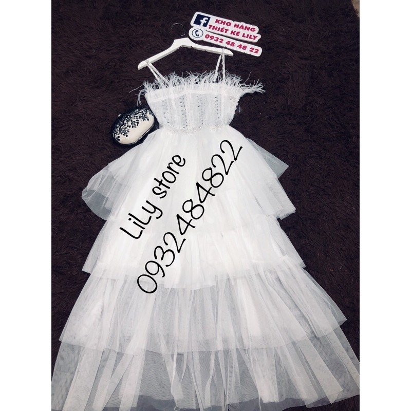 ẢNH VÀ VIDEO thật 1000%   Đầm xoè 2 dây xếp tầng kết cườm sang trọng