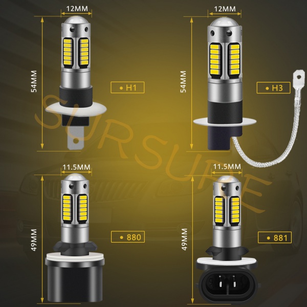 Set 2 Đèn Pha LED Sương Mù Ánh Sáng Trắng H27 881 880 DC12V 1200LM 6000K Dành Cho Ô Tô