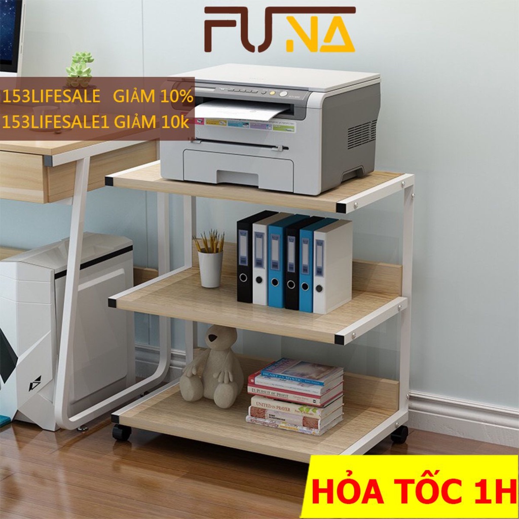 Kệ Sách Di Động FUNA KMI01 Kệ Để Máy In Khung Thép Sơn Tĩnh Điện Mặt Gỗ Có Bánh Xe Di Chuyển Rất Tiện Lợi