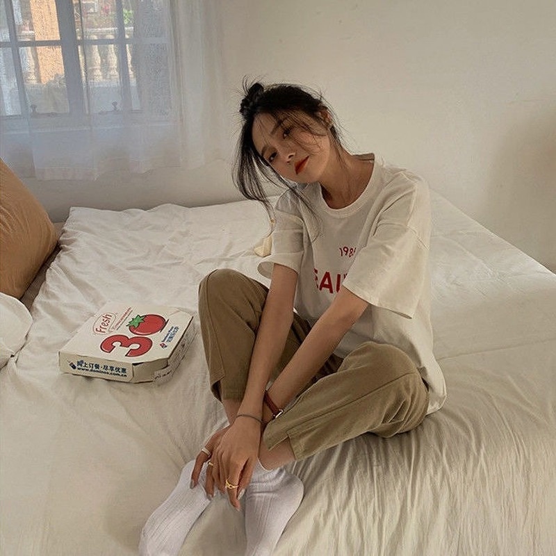 Áo Thun Cotton Dáng Rộng Thiết Kế Mới Thời Trang Mùa Xuân Theo Phong Cách Hàn Quốc Cho Nữ