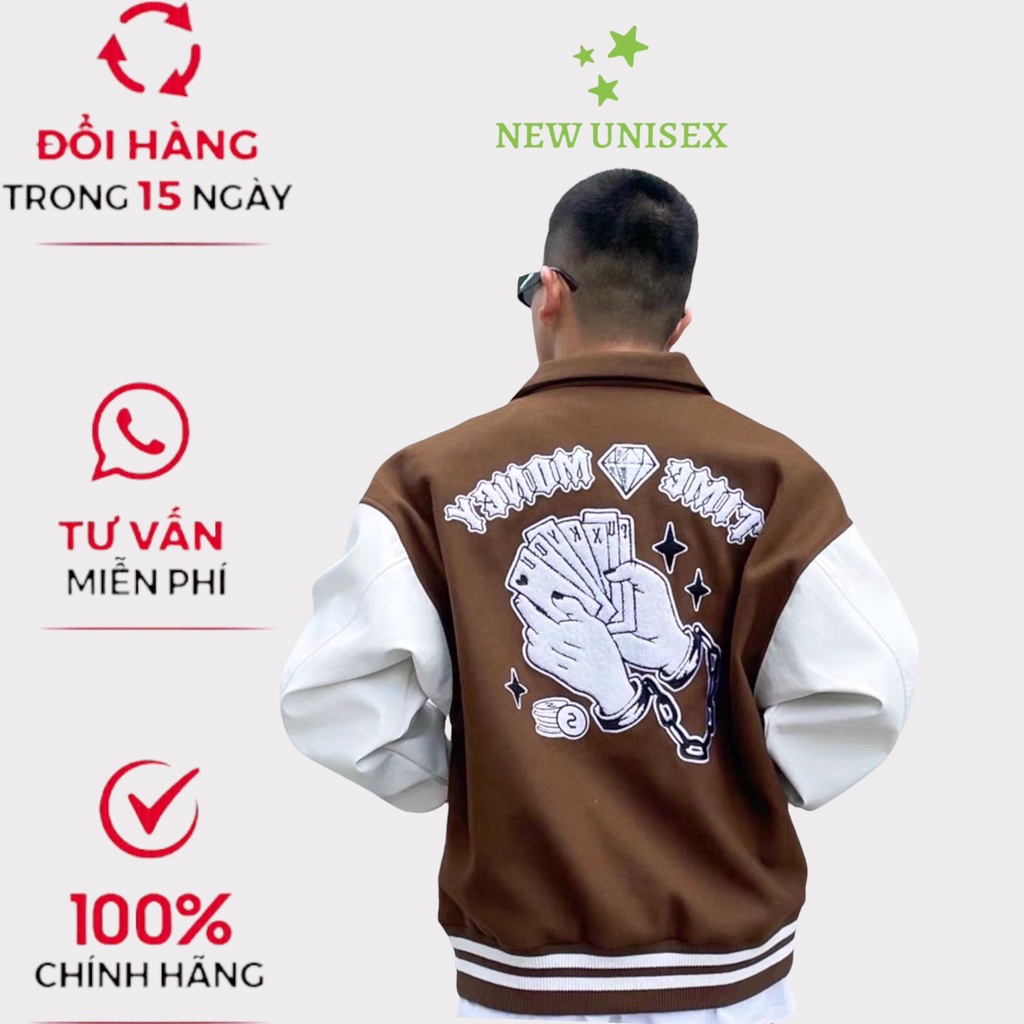 Áo Khoác Bomber Nam Nữ Fom Rộng Dày Đẹp IN Họa Tiết Bài Phối Tay Trắng Hot Trend