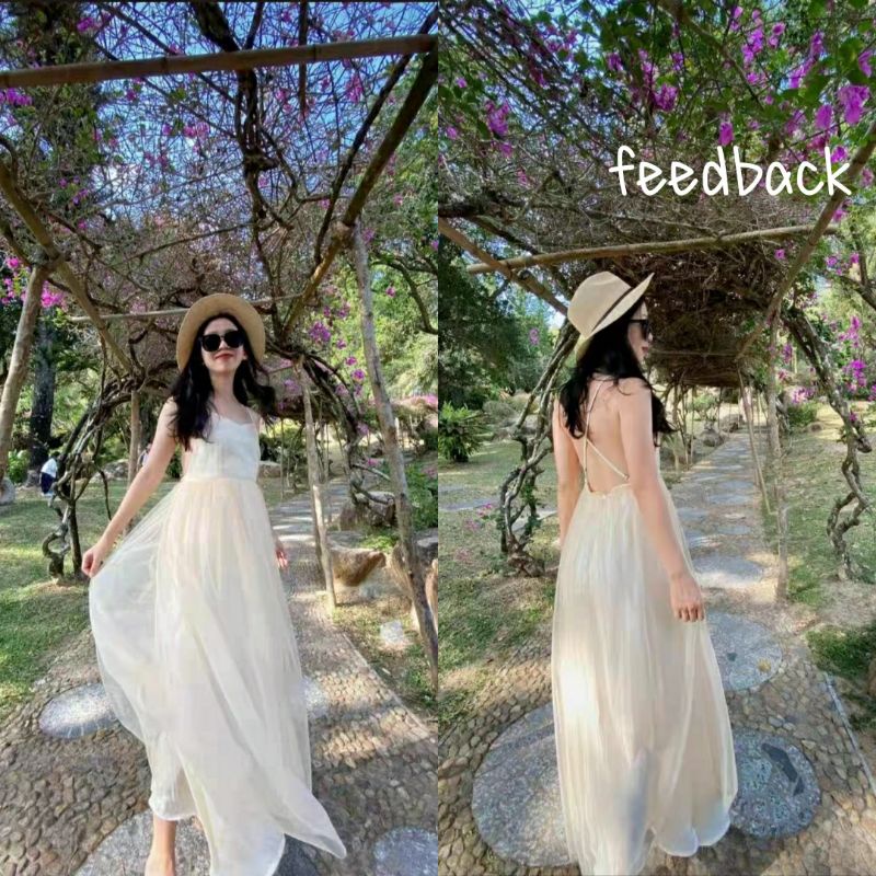 Đầm maxi, váy 2 dây đi biển hở lưng