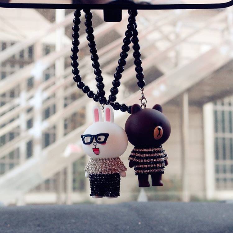 Automobile Hanging Ornament Cartoon Cute Rearview Mirror Hangings Brown Bear Cony Rabbit Car Pendant Car Accessories Supplies MiGB