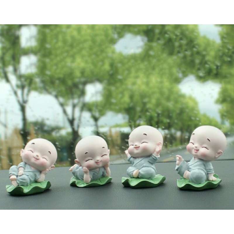 Bộ 4 Chú Tiểu Ngồi Lá Sen - Mẫu Áo Lam
