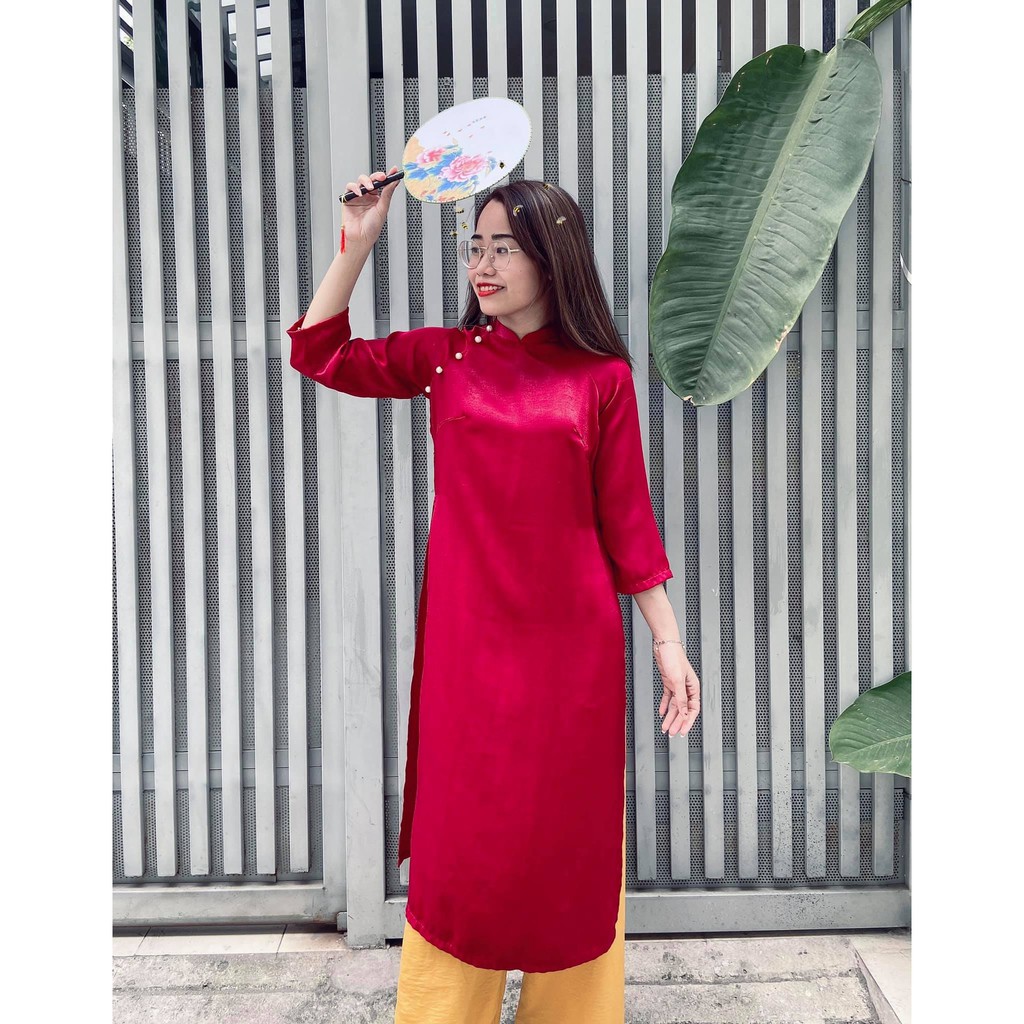 ÁO DÀI DÁNG XƯA LỤA TÂY THI ĐỎ ⚡HÀNG THIẾT KẾ⚡ Trẻ trung, Thoải mái, Không lo bụng mỡ, Không lo lên ký