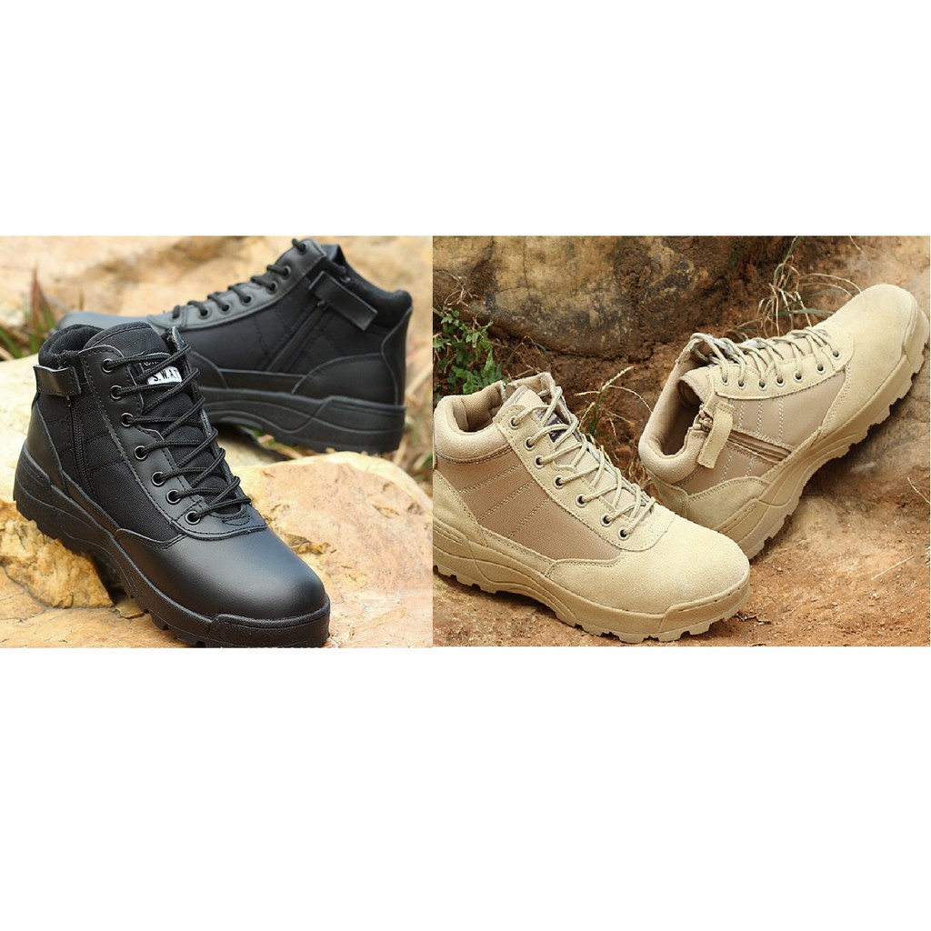 giầy bảo hộ swat phong cách army cổ thấp (màu đen)