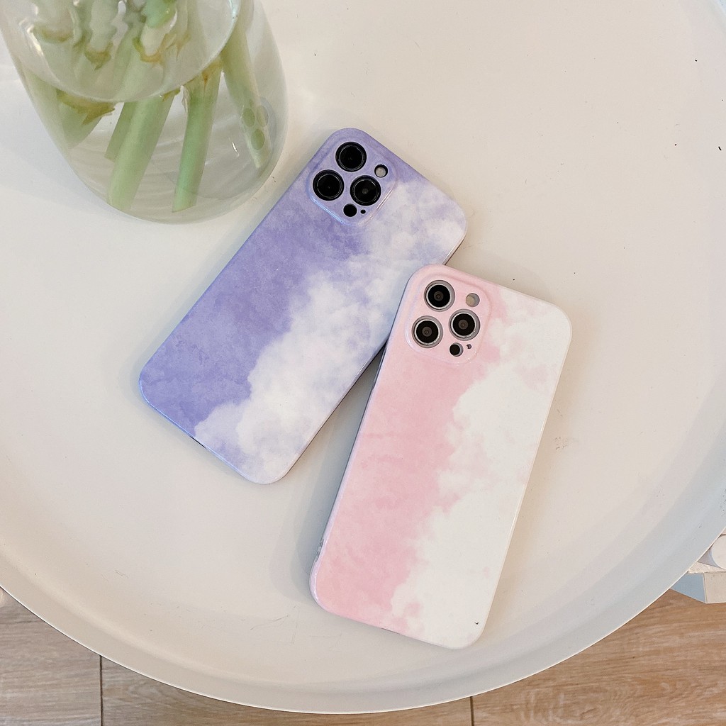Ốp điện thoại in hình đám mây màu hồng tím thích hợp cho iPhone 7/8 Plus SE2 x xs xs max 11 12 pro promax