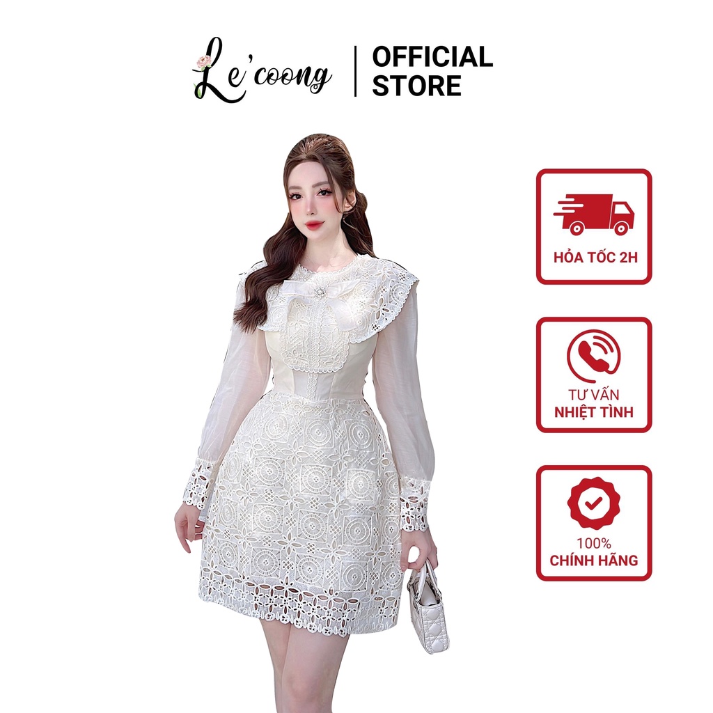 Váy Ren Be Dự Tiệc LECOONG V219 Tay Dài Dáng Ngắn Tiểu Thư