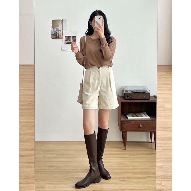 Quần short dạ nhung gập gấu 665_Q0216