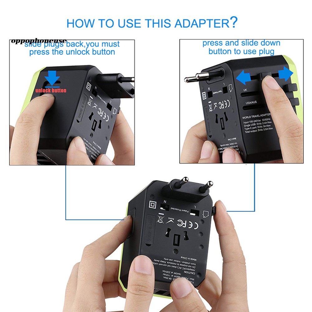 【OPHE】Universal Travel International Charger Power Plug Adapter with USB Ports Type-C