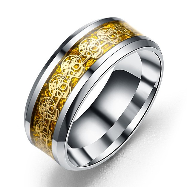 NHẪN NAM titan không gỉ họa tiết màu vàng kim siêu đẹp size 8-đường kính18mm [ KIỂU GIAO NGẪU NHIÊN]