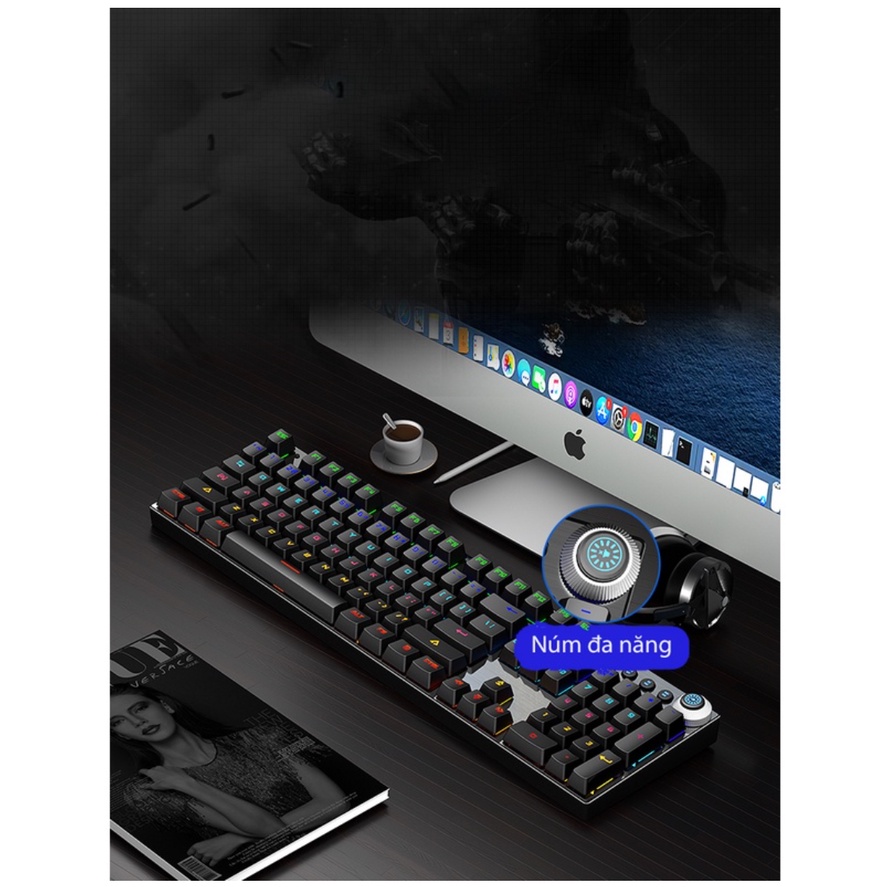 Bàn phím cơ Gaming Leaven K990 - LED RGB Rainbow - chống nước - chống bụi - Blue Switch