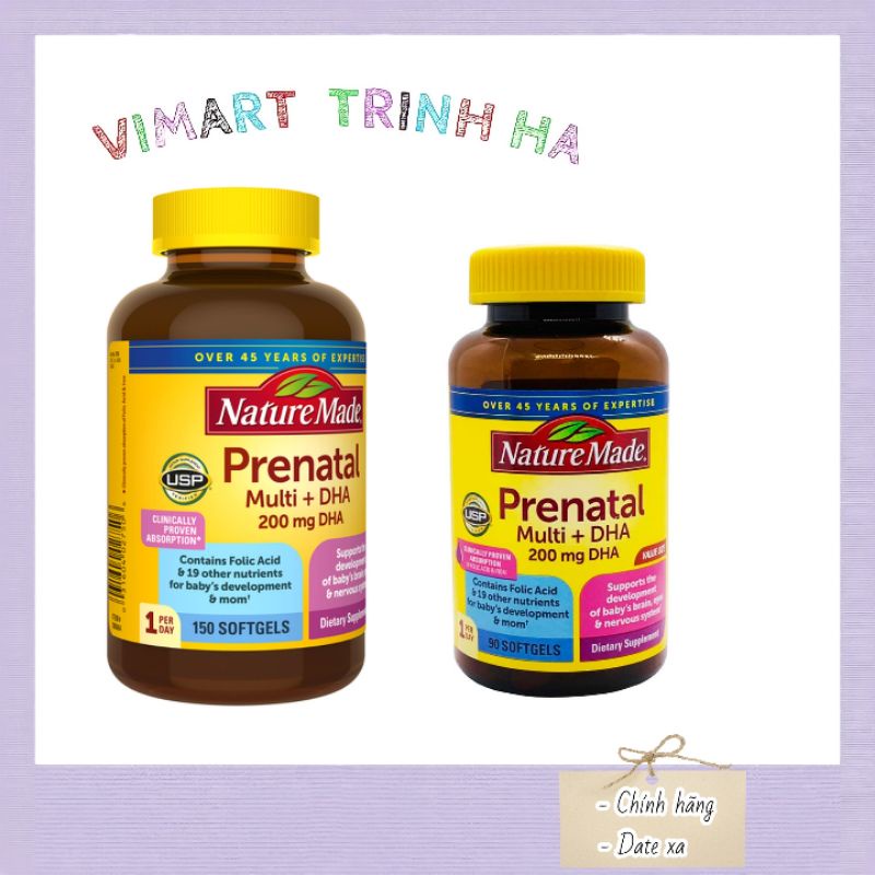 (Mẫu mới) Viên uống bổ bà bầu Nature Made Prenatal Multi +DHA