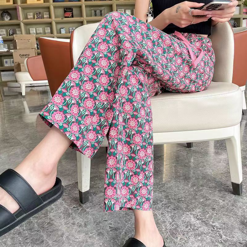 Jiashucheng Quần Dài Đến Mắt Cá Chân Eo Cao Ống Rộng Mỏng Chống Nắng In Họa Tiết Nhỏ Nhắn Thời Trang Mùa Hè Dành Cho Bạn Nữ