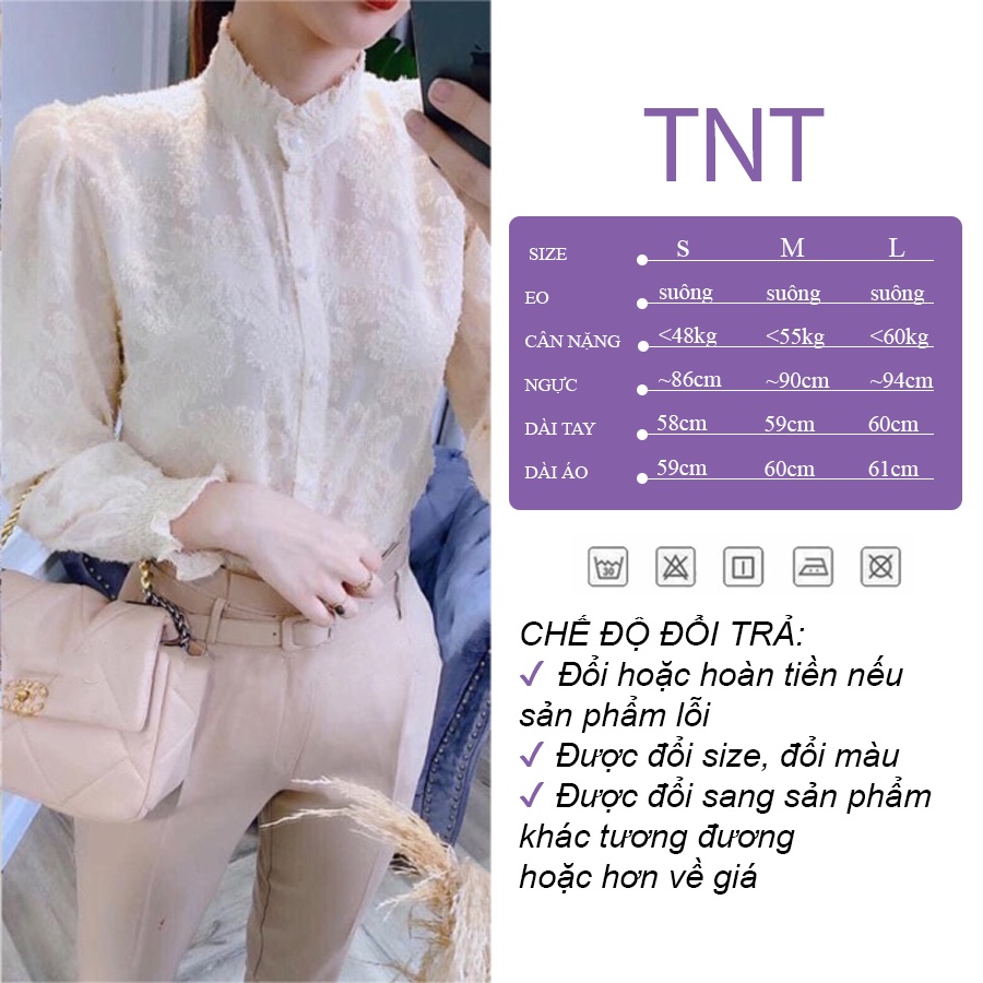 Áo sơ mi nữ ren dài tay đẹp dáng suông màu trắng be đi làm đi chơi TNT