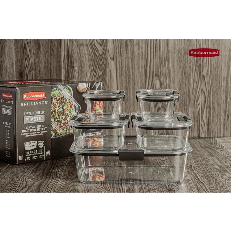 Bộ 5 hộp nhựa cao cấp Tritan Brillance nắp gài Rubbermaid USA