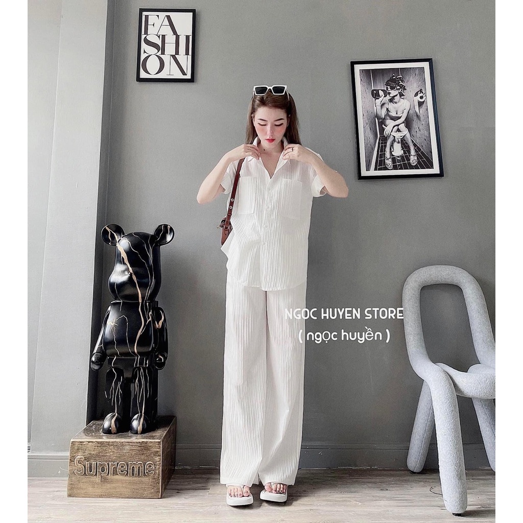 Set bộ thụng trắng siêu hot chất thô xốp sần cực đanh đẹp mát phom rộng rãi