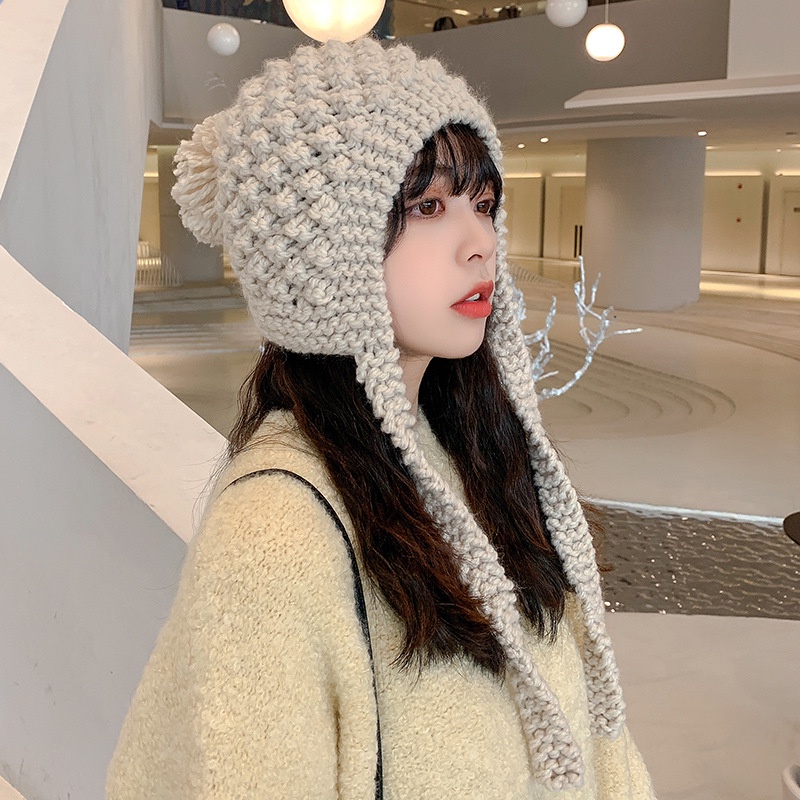 Mũ len giữ ấm tai màu sắc retro thời trang Hàn Quốc