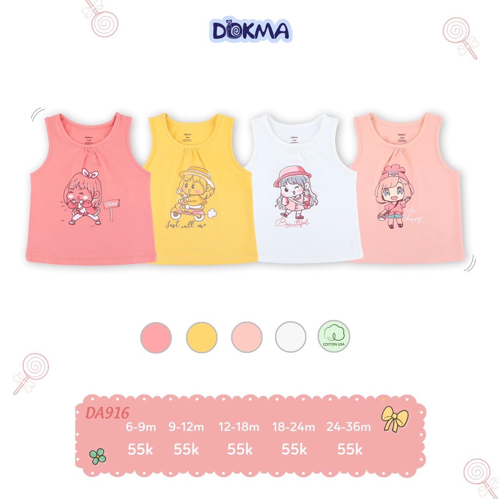 Áo ba lỗ bé gái DA916 hiệu Dokma size 6-36M Tiệm Nhà Sóc