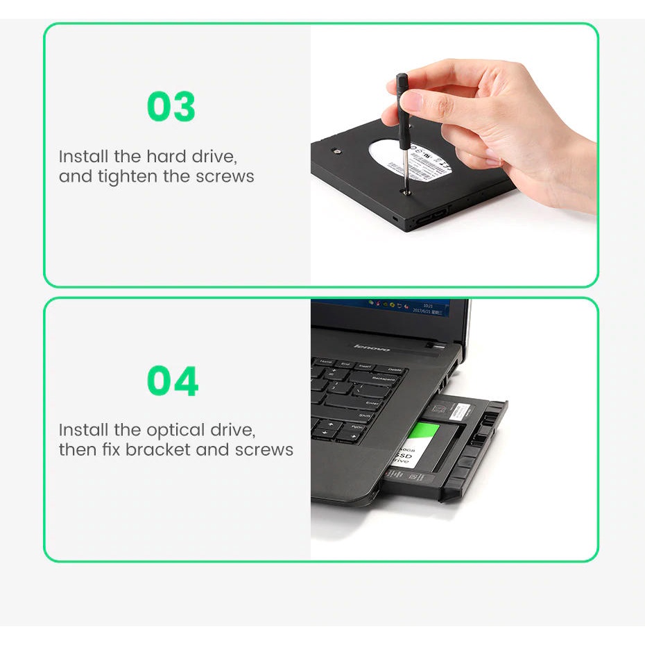 Khay Ổ cứng Laptop (Caddy Bay) mỏng Ugreen 70657 - Hàng Chính Hãng Bảo Hành 18 tháng