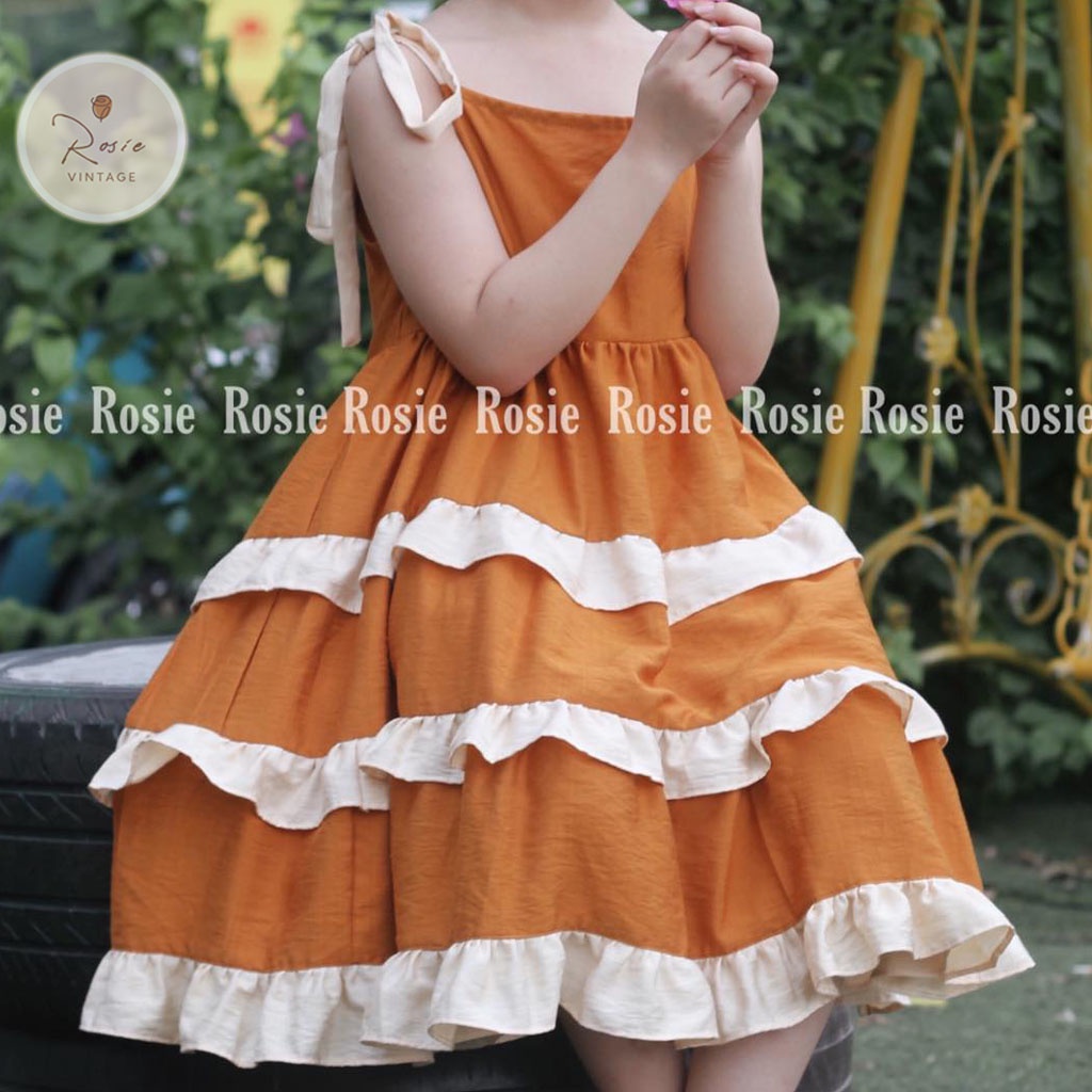 Váy 2 dây 3 tầng ROSIE V31 Sunflower Dress Vintage chất vải mềm mát cho bé từ 9-40kg