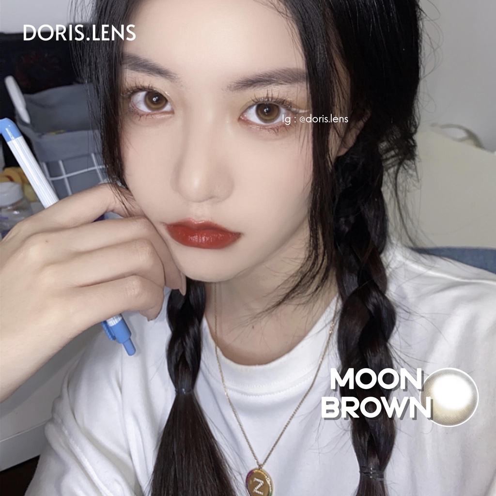 Kính Áp Tròng DORIS.LENS - MOON BROWN Không Giãn 13.8mm Lens Mắt Nâu Tự Nhiên Filter Mặt Trăng 0 Đến 10 Độ Lệch Độ