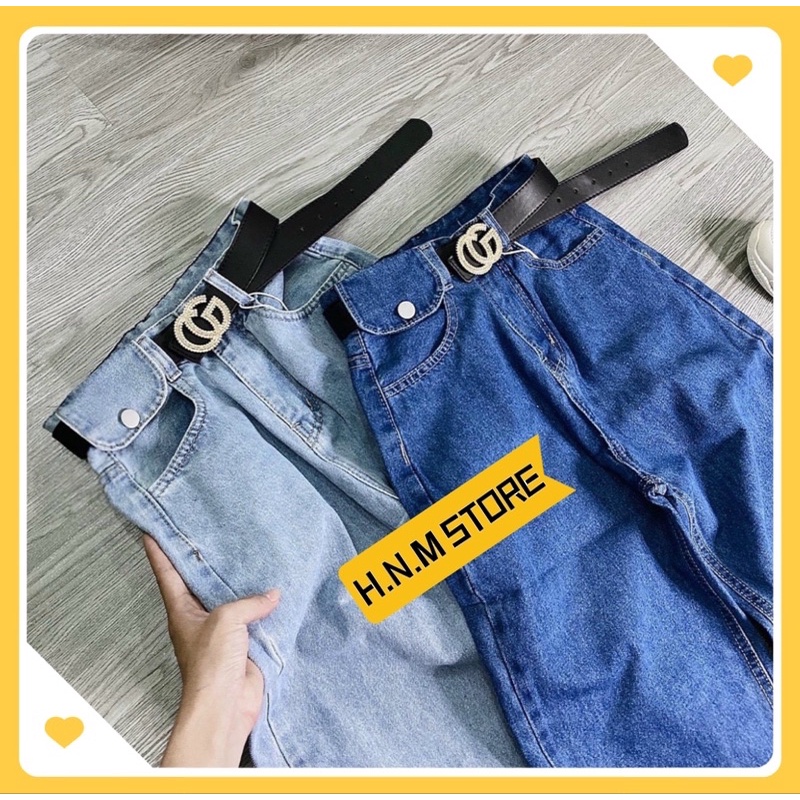(Ảnh thật-sỉ) Quần baggy jean nữ lưng cao nắp túi 1bên màu xanh thời trang H.N.M STORE