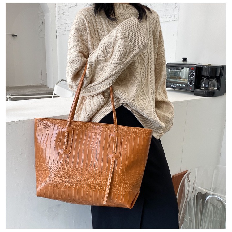 Túi xách da nữ đeo vai vân cá sấu cao cấp đi học đi chơi đi làm, túi tote da size to tiện dụng - 21JUN STORE