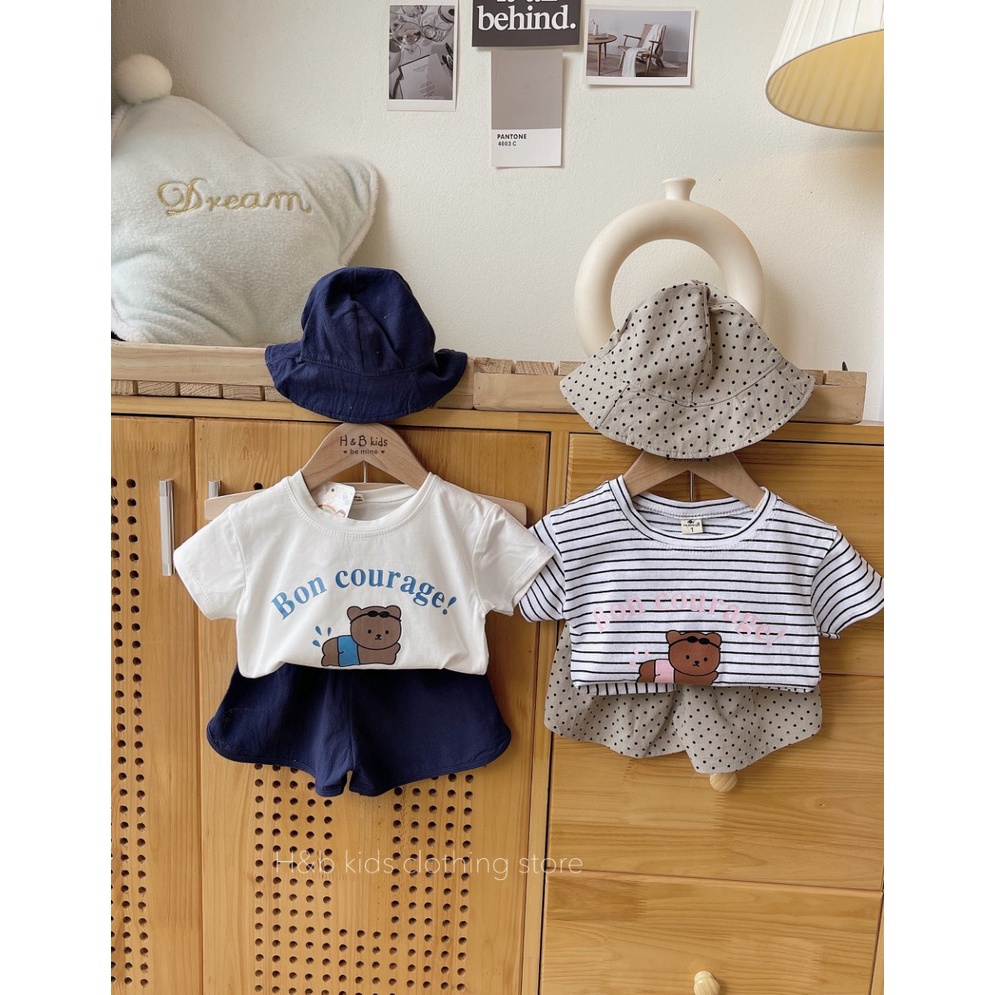 Bộ họa tiết gấu kèm mũ cho bé HB