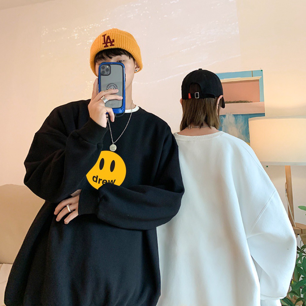 Áo nỉ nam nữ Drew mặt cười sweater 2 màu đen trắng