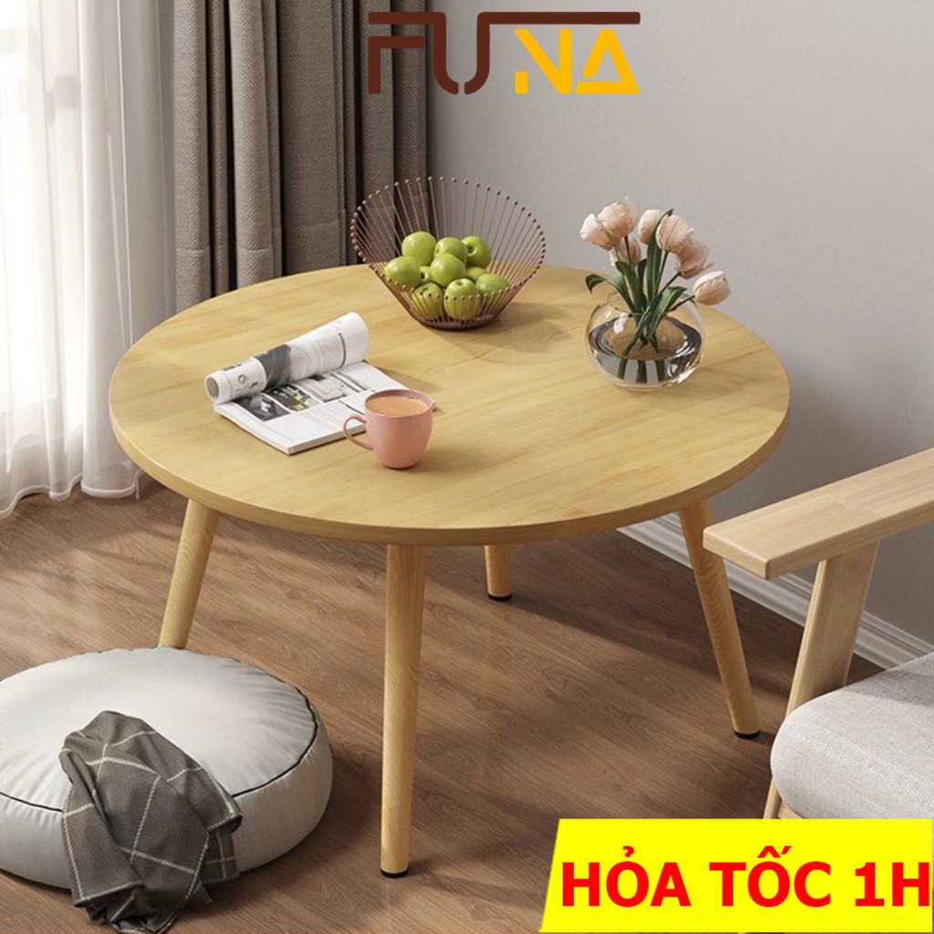 Bàn tròn bệt có 4 chân gỗ, kích thước lớn 70x70cm, 80x80cm, dùng học tập làm việc và bàn ăn bệt